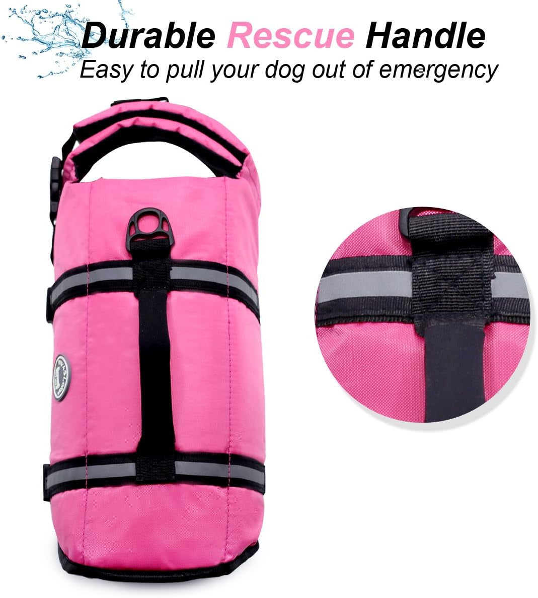 Ripstop Dog Life Jacket for Small Medium Large Dogs Boating, Swimming Vest for Dogs with Enhanced Visibility & Buoyancy, Pink