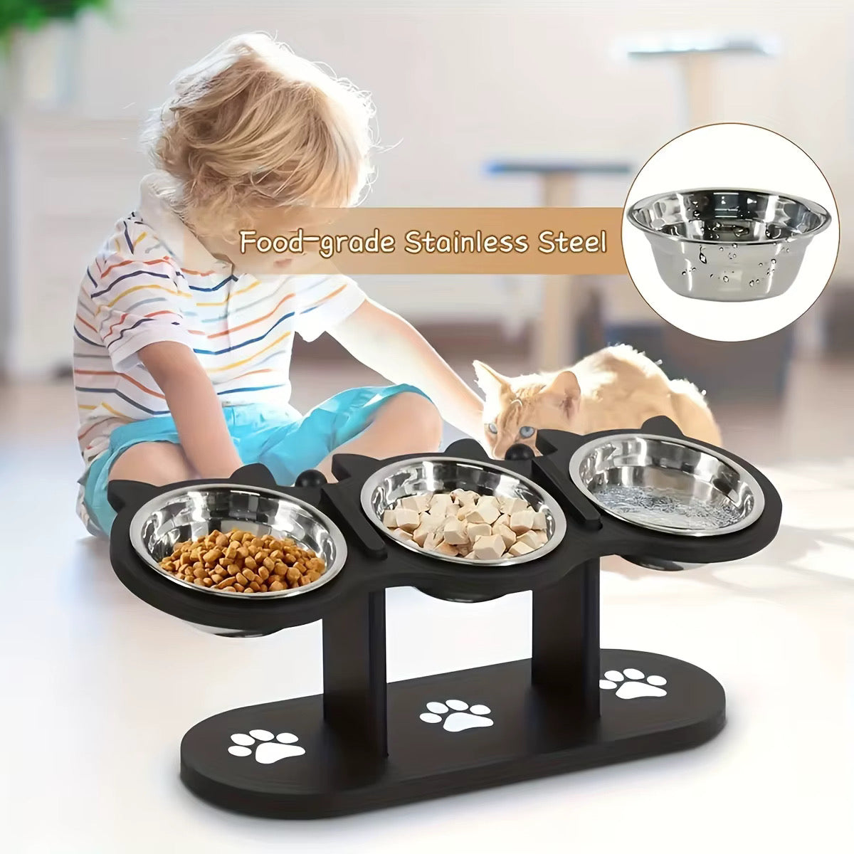 Elevated Triple Bowl Feeding Station