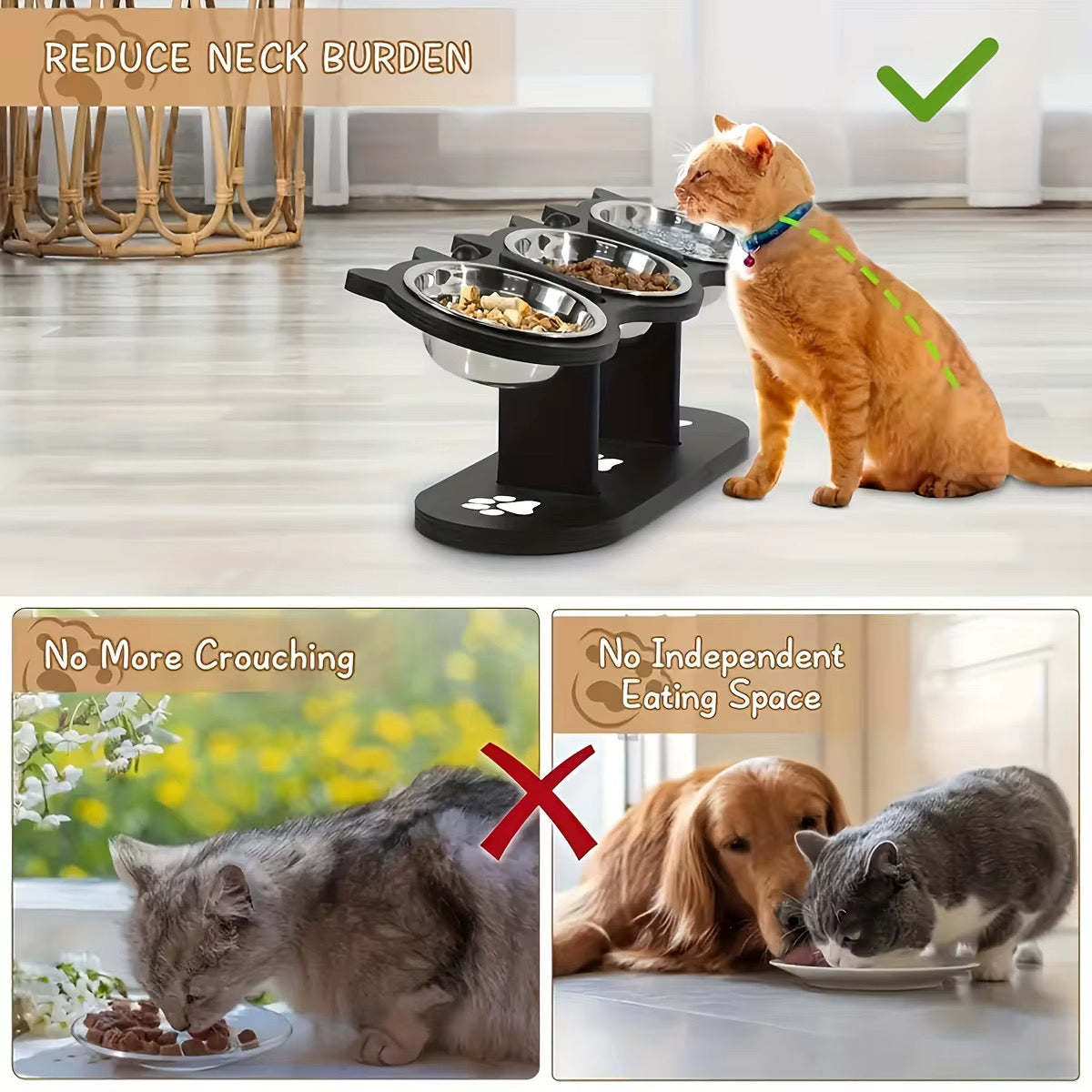 Elevated Triple Bowl Feeding Station